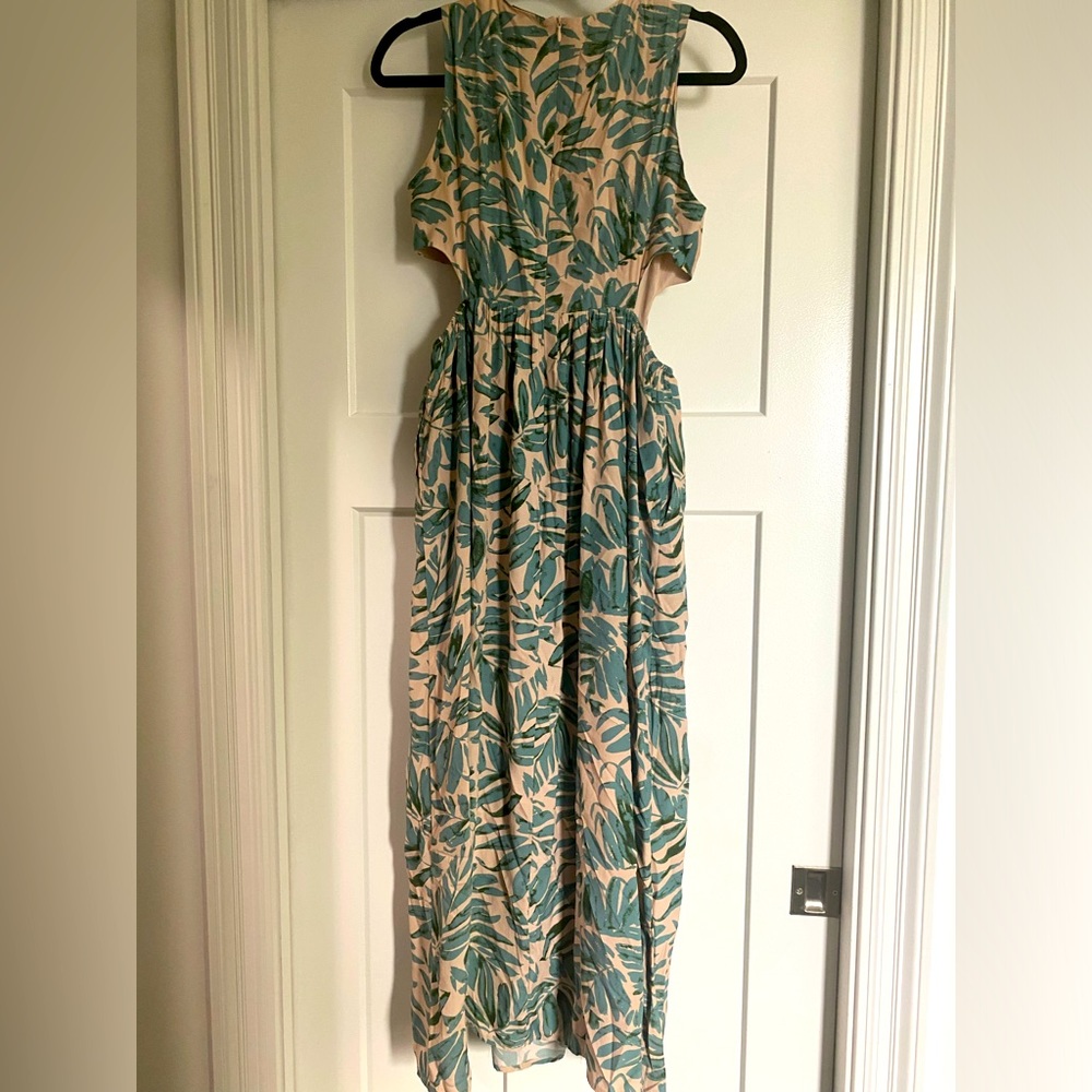 Leaf Printed Cut-Out Long Dress